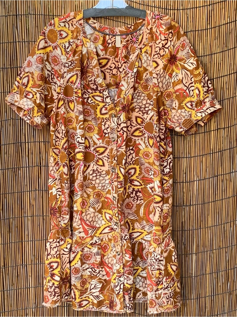 Pilcro Anthropologie Short Sleeve Floral V-Neck Shirt Dress